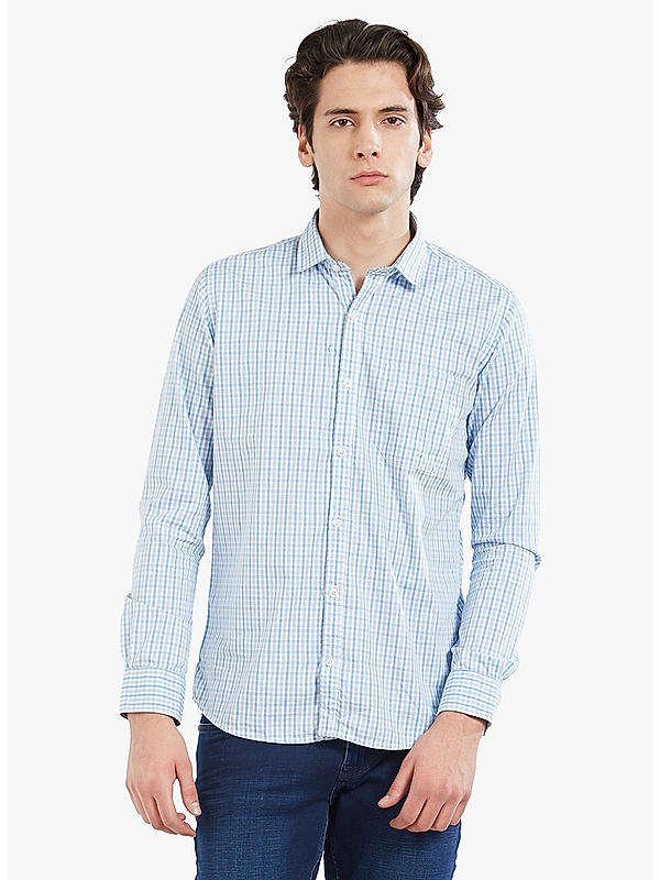 Checkered Blue Color Cotton Slim Fit Shirt